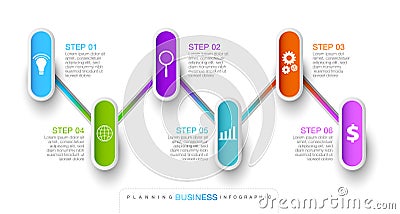 6-Step Infographic Timeline Design Template Vector Illustration