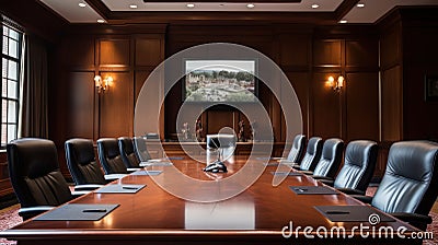 High-Stakes Executive Meeting in a Sophisticated Boardroom. Generative AI Stock Photo