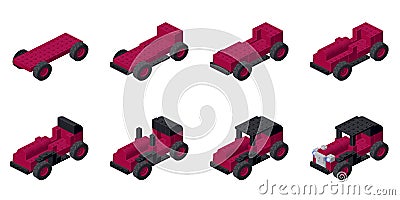 Step-by-step instructions for assembling a retro car. Vector Vector Illustration