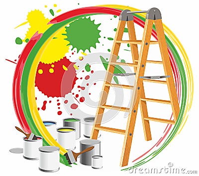 Step-ladder and paints Vector Illustration