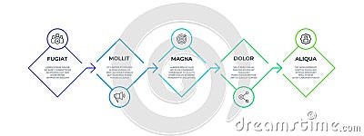 Step line infographic. 5 step square presentation graphic, business productivity timeline elements. Vector flow Vector Illustration