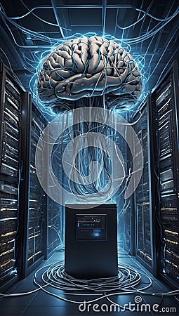 Neural Symphony: Illuminating the High-Tech Server Orchestra. AI generate Stock Photo