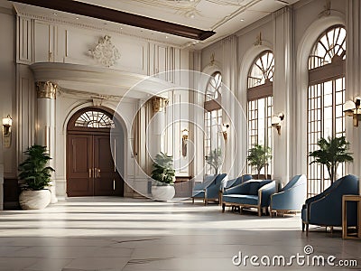 Welcome to Elegance: The Grand Lobby of Our Prestigious Hotel Stock Photo