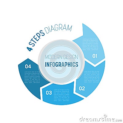 4 step process modern infographic diagram. Graph template of four arrows in the circle. Business concept of 4 steps or Vector Illustration