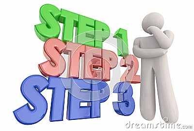 Step 1 2 3 Process System Procedure Thinker 3d Illustration Stock Photo