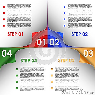 Step progress of colorful bent corners background Stock Photo