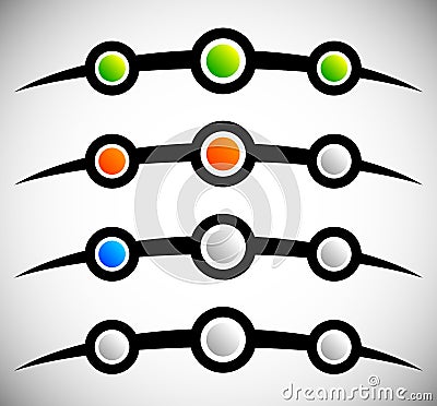 3 step progress indicator abstract GUI element Vector Illustration