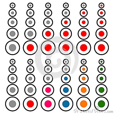 5 step progress, level indicator set. Red and multicolor version Vector Illustration