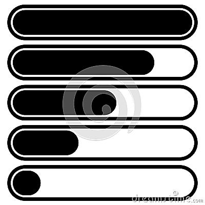 5-step progress, load bars in sequence. Step, phase, level, comp Vector Illustration