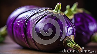 Purple Velvet Symphony: A Macro Overture Displaying the Vibrant Hues and Velvety Skin of an Eggplant - AI Generative Stock Photo