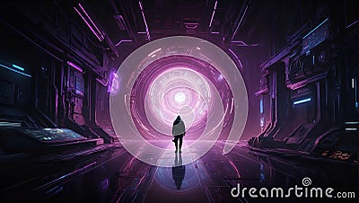 Quantum Mirage: Cyberpunk Hacker's Illusionary Performance. Generative AI Stock Photo