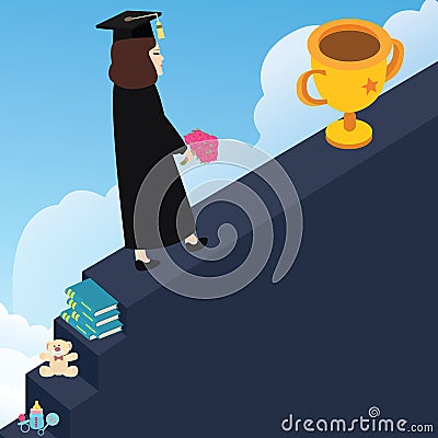 Step by reach your dream to be winner through education Vector Illustration