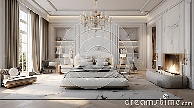 Unveil the grandeur of a special bedroom, aglow with perfect lighting Stock Photo