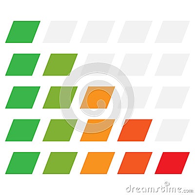 5-step simple progress, level indicator with color code. Progression, steps, phases concept graphics Vector Illustration