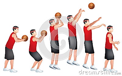 A BASKETBALL JUMP SHOT STEPS Vector Illustration