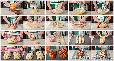 A Step by Step Collage of Making Braided Sweet Bread Stock Photo