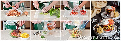 A Step by Step Collage of Making Prawn Salad Stock Photo