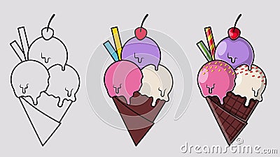 step by step create delicious premium ice cream illustrations from outline to beautiful results. Cartoon Illustration