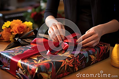 step-by-step gift wrapping process Stock Photo
