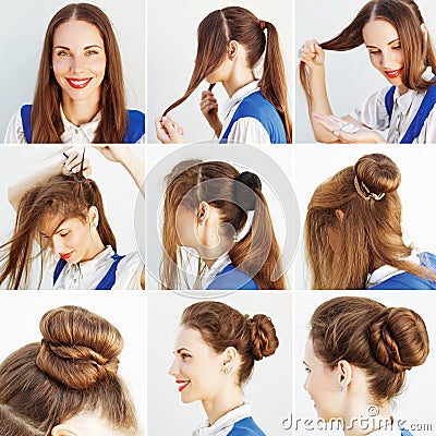 Step by Step Hairstyle Idea for Blog Stock Photo
