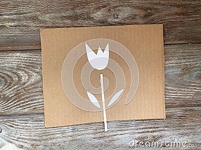 Paper and cardboard tulip applique recycling, kids craft. Stock Photo