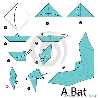 Step by step instructions how to make origami A Bat. Vector Illustration