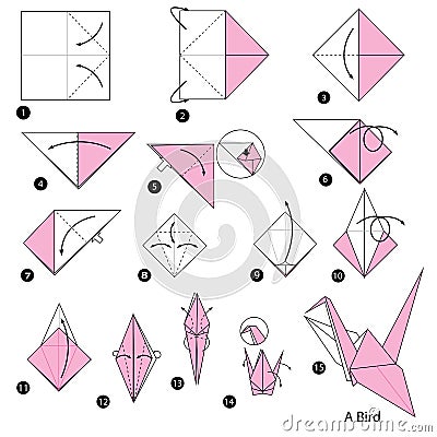Step by step instructions how to make origami A Bird. Vector Illustration