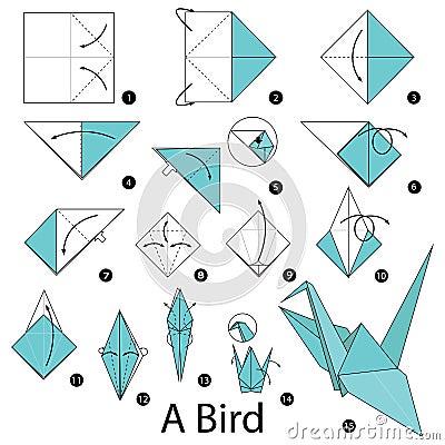 origami bird step instructions illustration vector