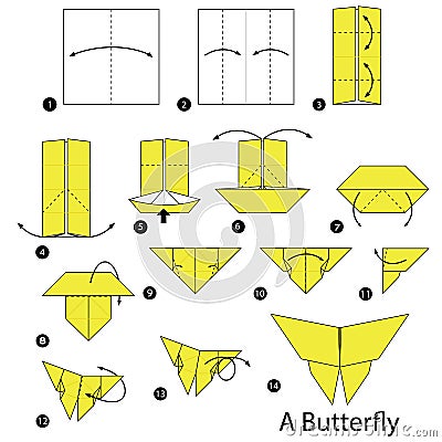 Step by step instructions how to make origami A Butterfly. Vector Illustration