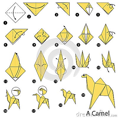 Step by step instructions how to make origami A Camel. Vector Illustration