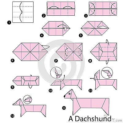 Step by step instructions how to make origami A Dog. Vector Illustration