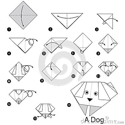 Step by step instructions how to make origami A Dog. Vector Illustration