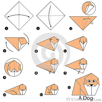 Step by step instructions how to make origami A Dog. Vector Illustration