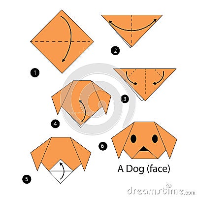 Step by step instructions how to make origami dog. Vector Illustration
