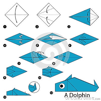 Step By Step Instructions How To Make Origami A Dolphin. Stock Vector ...