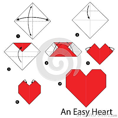 Step by step instructions how to make origami An Easy Heart. Vector Illustration