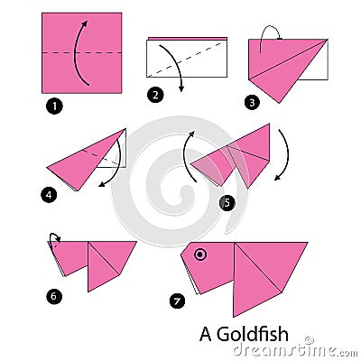 Step by step instructions how to make origami goldfish. Vector Illustration