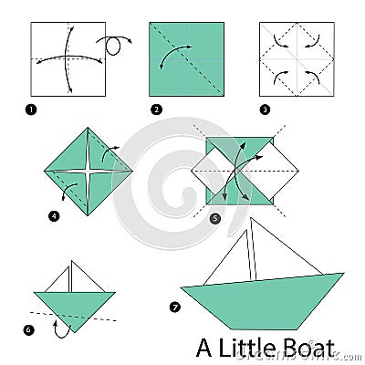 Step by step instructions how to make origami A Little Boat. Vector Illustration