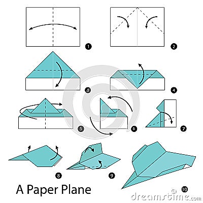 Step by step instructions how to make origami A Paper Plane Vector Illustration