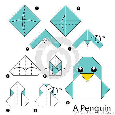 Step by step instructions how to make origami A Penguin. Vector Illustration