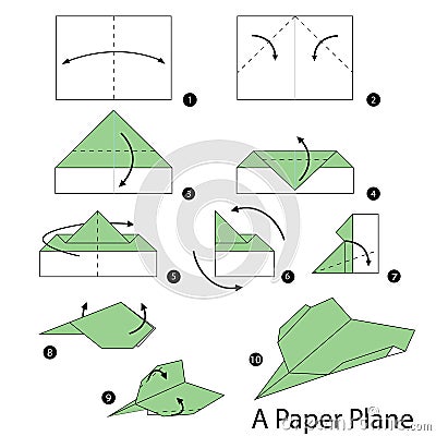 origami plane step paper instructions steps toy cartoon cute vector