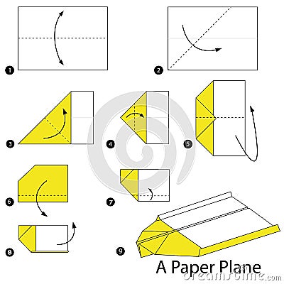 origami plane step instructions paper steps toy cartoon cute vector