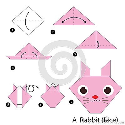 Step by step instructions how to make origami A Rabbit. Vector Illustration