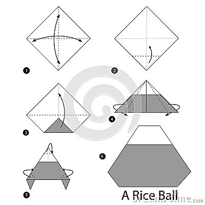 Step by step instructions how to make origami A Rice ball. Vector Illustration