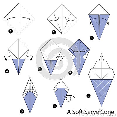 Step by step instructions how to make origami A Soft Cream. Vector Illustration