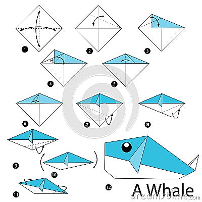 origami whale step instructions illustration