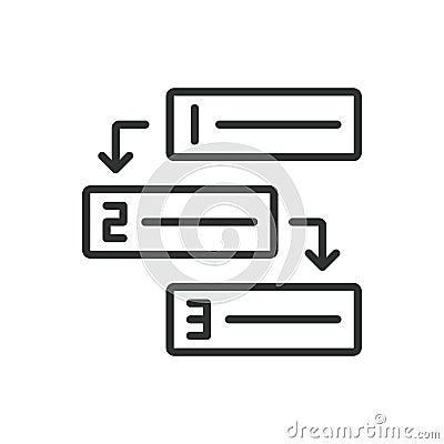 Step by step, in line design. Process, guide, progression, instructions, methodology, learning on white background Vector Illustration