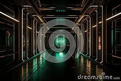 Futuristic Bronze & Dark Green Interior with Award-Winning Design & Shiny Walls Stock Photo