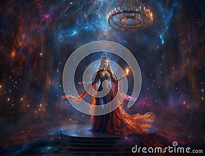 Enchanting Harmonies A Luminous Sorceress' Arcane Virtual Concert Stock Photo