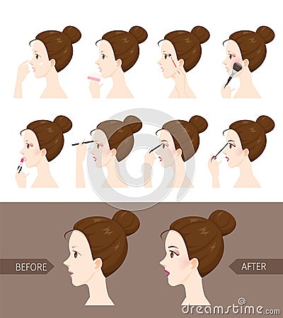 Step To Make Up Of Side View Woman Vector Illustration